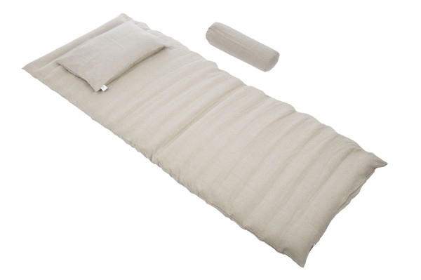 Futon Mat + Pillow + Bolster Set with Flax Linen Covers and Buckwheat Filling