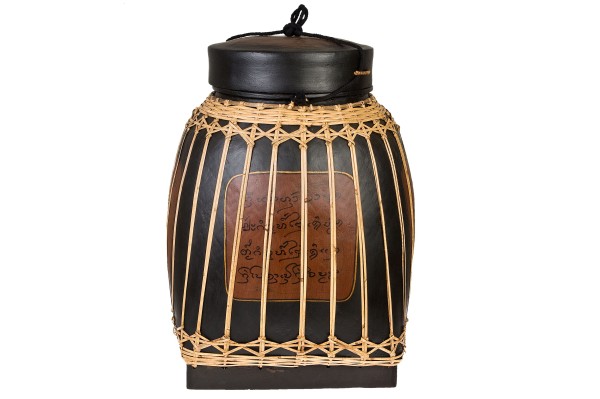 Traditionally Handcrafted Bamboo Rice Jar (dark, 64cm high)